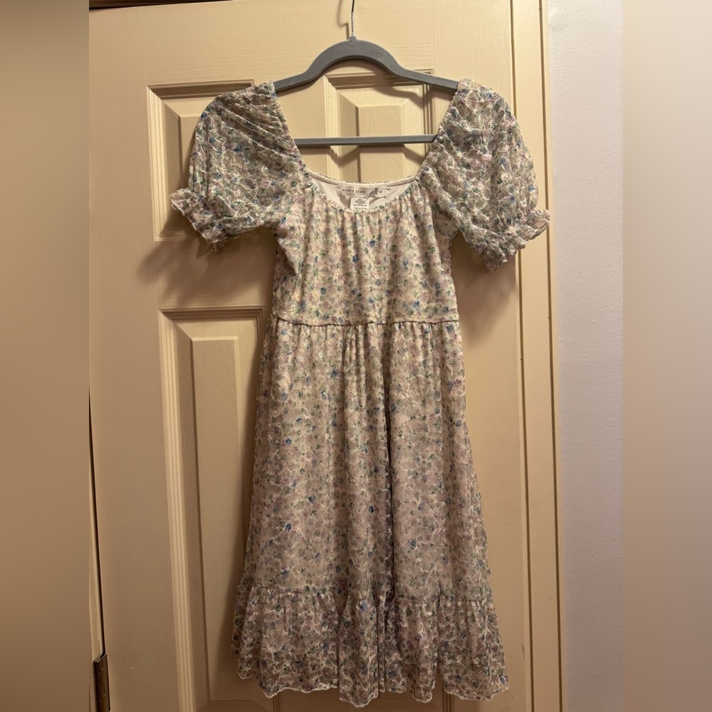 Altar'd State Pastel Floral Midi Dress in Cream and Multi